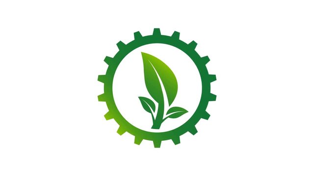 Gear and leaf logo in the circle with.4K resolution motion graphic