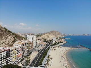 Fototapeta na wymiar Alicante aerial photo showing the beautiful coastal area and beach in Spain