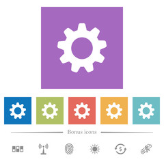 Settings flat white icons in square backgrounds