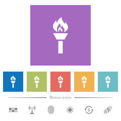 Torch flat white icons in square backgrounds
