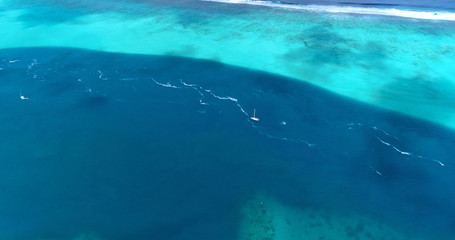 Fototapeta na wymiar boat in aerial view, french polynesia