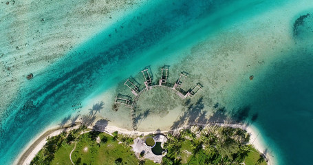 abandoned hotel in aerial view, French Polynesia