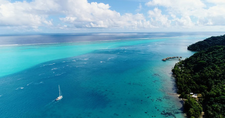 sailboat in aerial view, french polynesia