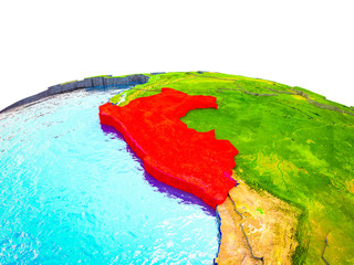 Peru on 3D Earth with visible countries and blue oceans with waves.