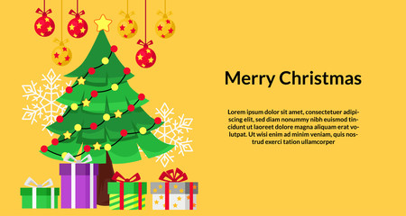 Fototapeta premium Christmas greeting card banner template with illustration of fir tree decoration