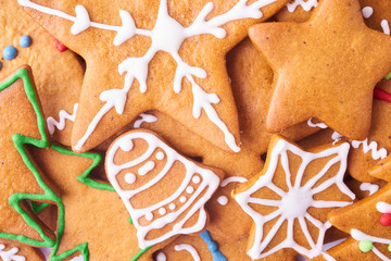 Set of different gingerbread cookies.