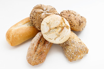 Assorted buns isolated on white.