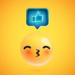 High detailed emoticon with thumbs up sign, vector illustration