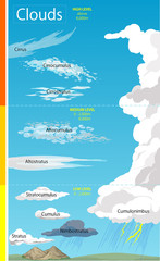 Illustration of various cloud formations - obrazy, fototapety, plakaty