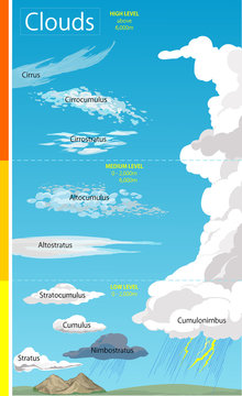 Illustration of various cloud formations