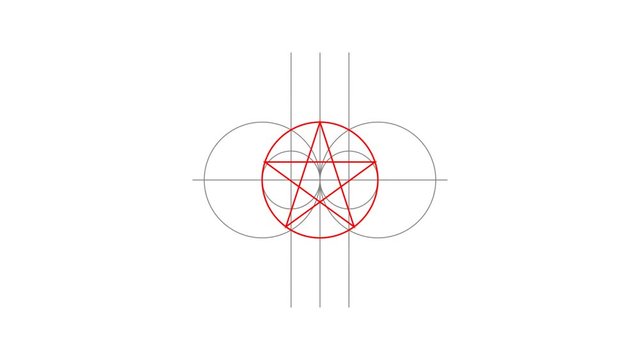 Pentacle magic sign red color. Drawn lines. Alpha channel