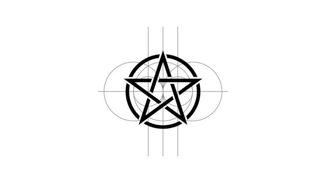 Pentacle magic sign black color. Drawn lines. Alpha channel