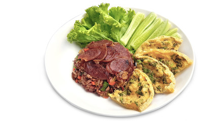 Fried rice with sweet Thai sausage,isolated on white background