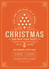 Christmas party invitation retro typography and decoration elements.