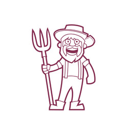 Farmer with a pitchfork. Cartoon character. Vector illustration, eps 10.