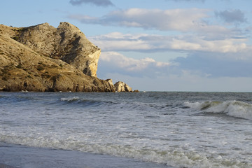 Marine landscape with a beautiful emerald waves. Sudak, Crimea.
