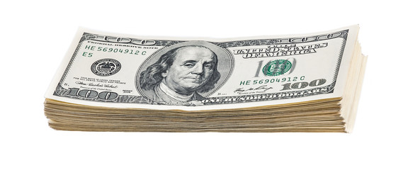 A pack of ten thousand dollars on a white background. Isolated