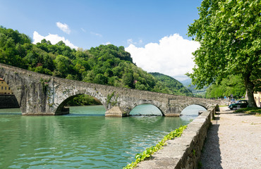The bridge at Borgo a Mozzano, called "The Devil's Bridge" or the "Maddalena Bridge" showing the arches