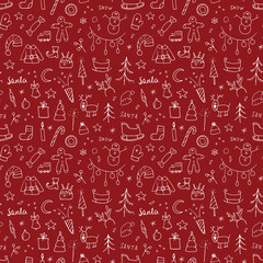 New Year and Christmas seamless pattern, hand drawn doodles Seamless Pattern. Background Vector Illustration