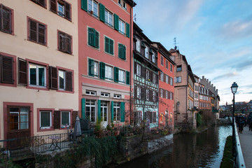 River Ill and houses in the old town of Strasbourg, France