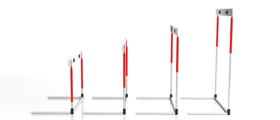 Hurdles, misc. sizes, isolated on white background, side view, banner, 3d illustration.