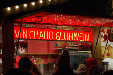 Hot wine sold in a sales booth at Christmas market in Strasbourg, France