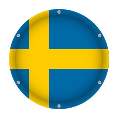 round metallic flag of Sweden with screws