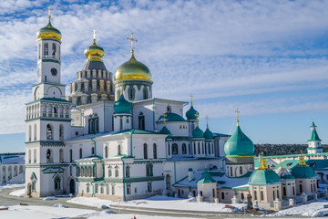  New Jerusalem Monastery, with blue sky and snow, Istra, Moscow Oblast, Russia