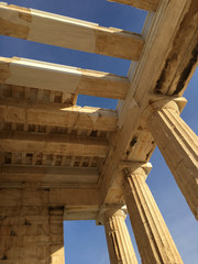 Picture taken from below of the temple with columns