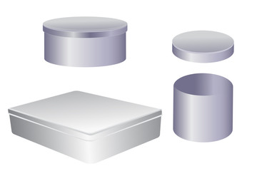Vector template of metal closed and opened boxes. Gift box