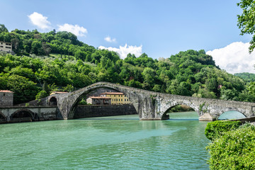 Fototapeta na wymiar The bridge at Borgo a Mozzano, called 