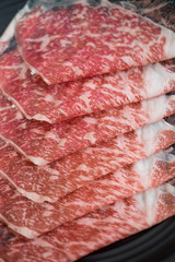 Raw freshly prepared sliced beef for hot pot