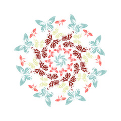 Round frame from vivid colorful butterflies on white background.mandala. circle. Vector illustration