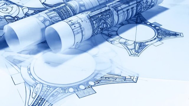 Rolls of blueprints - drawings of antique decorative elements of architectural orders / seamless looping