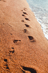 footprints in the sand near the Mediterranean sea, Spain.