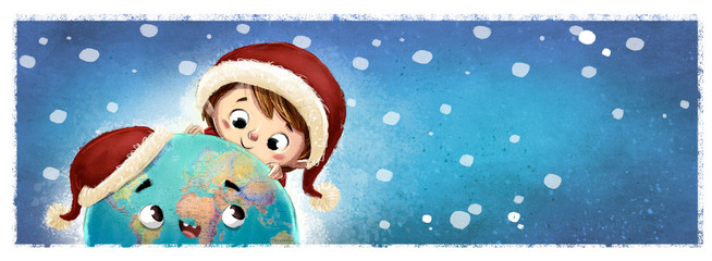 niño y planeta tierra felices en navidad © cirodelia
