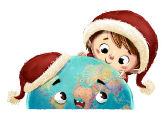 niño con planeta tierra en navidad © cirodelia