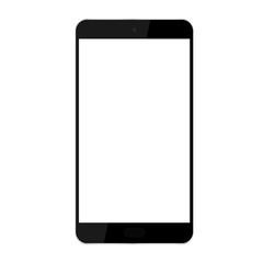 Realistic illustration of a black mobile phone or smartphone with a button, a camera and a blank white screen and a space for a text