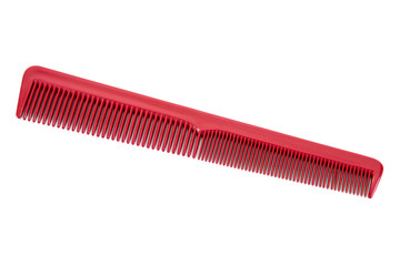 Barber hair comb isolated on white background.Red long hairbrush isolated
