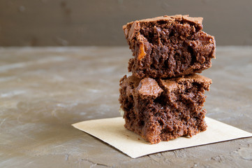 brownie on a dark background. selective focus