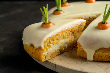 homemade cake. traditional carrot cake with cream.
