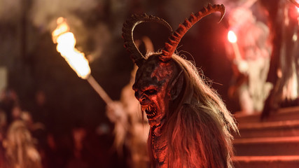 Fototapeta premium Krampus in the fire. Christmas devils.