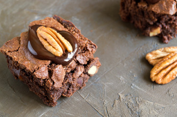  brownie on a dark background. selective focus