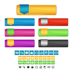 Buttons and icon set for decorating websites, applications and graphics.