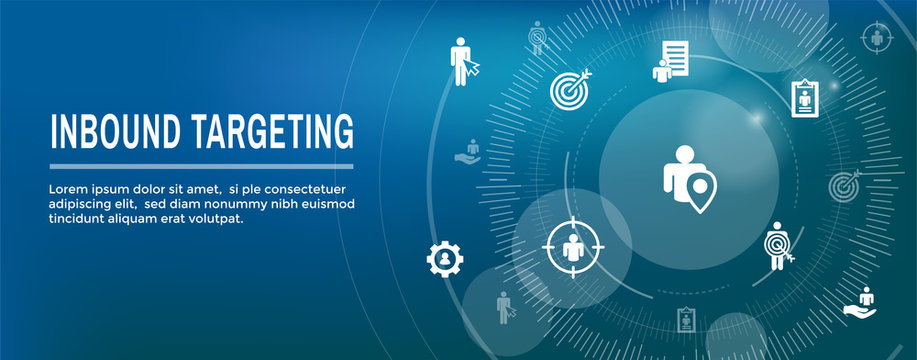 Digital Inbound Marketing  and Targeting Web Banner w Vector Icon Set