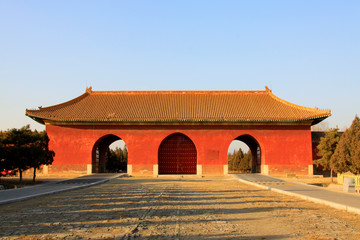 Fototapeta premium The Grand palace Gate landscape architecture, in the Eastern Tombs of the Qing Dynasty, on december 15, 2013, ZunHua, hebei province, China.