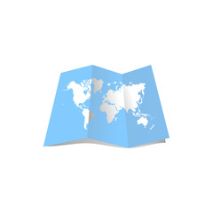 Vector folded world map. Blue world map.
