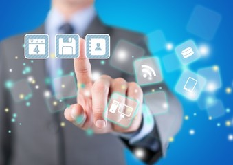 Businessman and  analytics symbol on  background