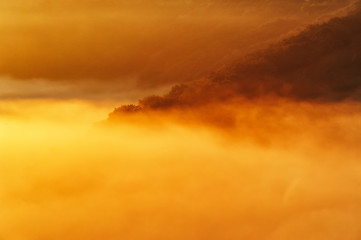 picturesque canyon of the spring river. picturesque clouds in the sky above the river