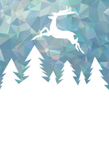Obraz premium Christmas card with geometric forest and deer vector illustration